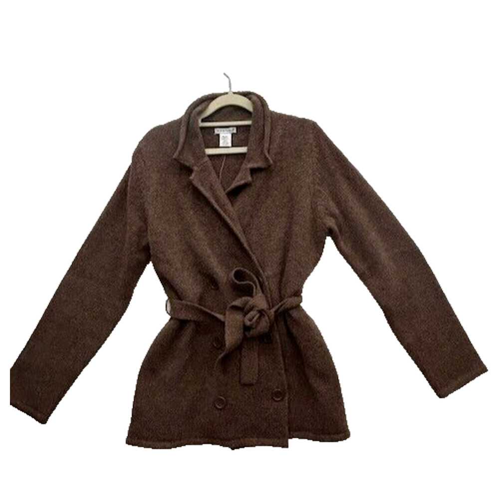 Hannah Wrap Cardigan Sweater Lambs Wool Tie Waist Long Sleeve Brown Size XL NEW